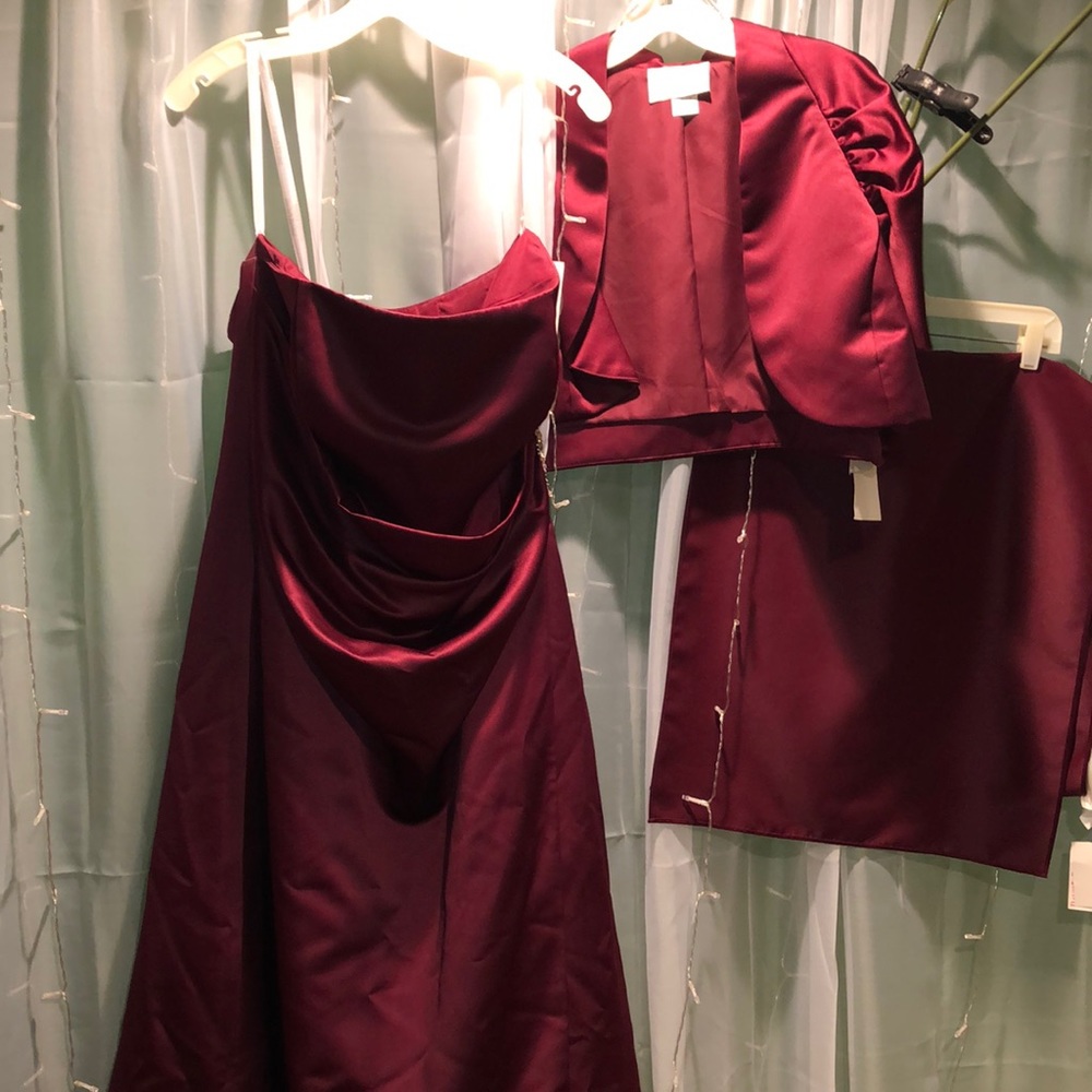 David's Bridal Wine Bridesmaid Dress with Jacket And Wrap Size 18